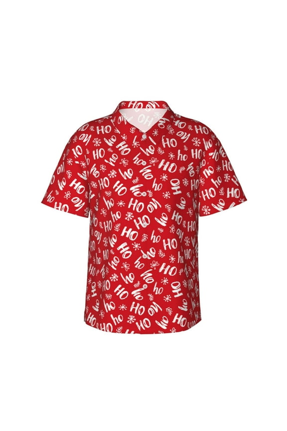 Hohoho Print Men's Short-sleeved Shirts, Button-down Lapel Hawaiian Shirts, T-shirts, Beach Vacation Summer Casual Wear,Small