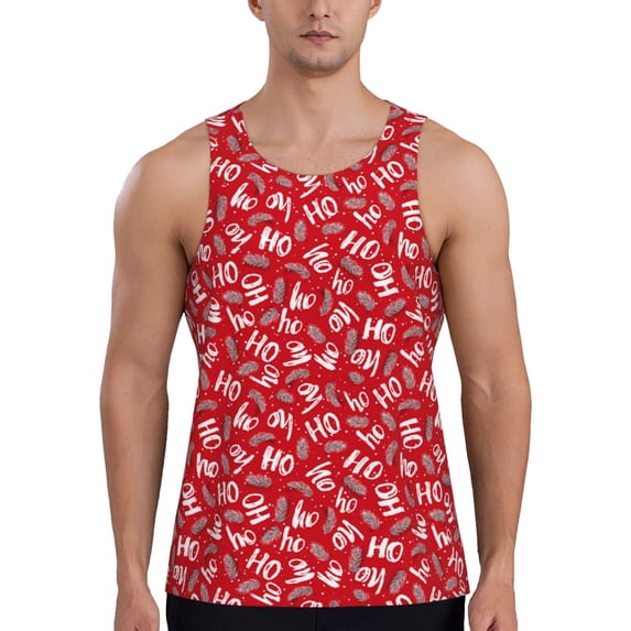 Gukieu Hohoho3 Print Men's Quick Dry Fitness Vest, Round Neck Sleeveless Fitness Bodybuilding Top-Small