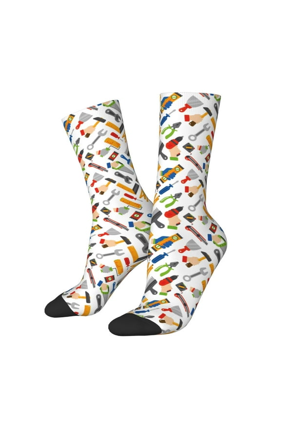 Home construction tools Print Contrast Color Mid-calf Socks, Sweat-wicking Athletic Socks, Unisex Clothing Accessories