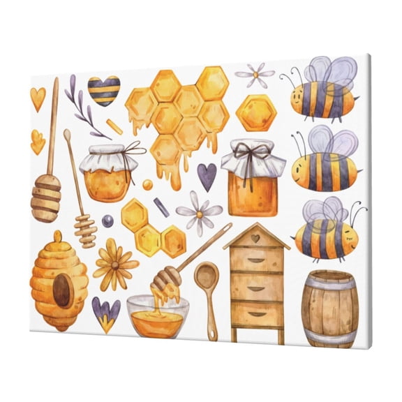 Gukieu Honey Bee Set Print Horizontal Canvas Decorative Painting 12x16 Inch Shrinkage Resistant Frame Hanging Home Wall Art Decor