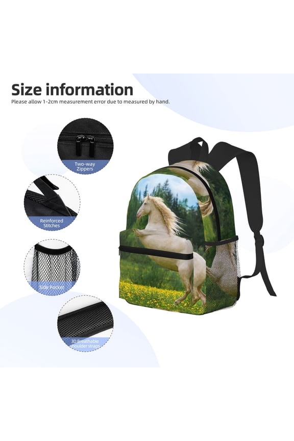 Horse Rearing Up In The Field Print Backpack, Waterproof Backpack with Adjustable Shoulder Straps, Suitable for Campus, Business, Travel, Unisex