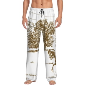 Gukieu Horse Rider In Field Print Men's Home Trousers, Elastic Drawstring Home Pajamas Clothing Suitable for Adult Men-Medium