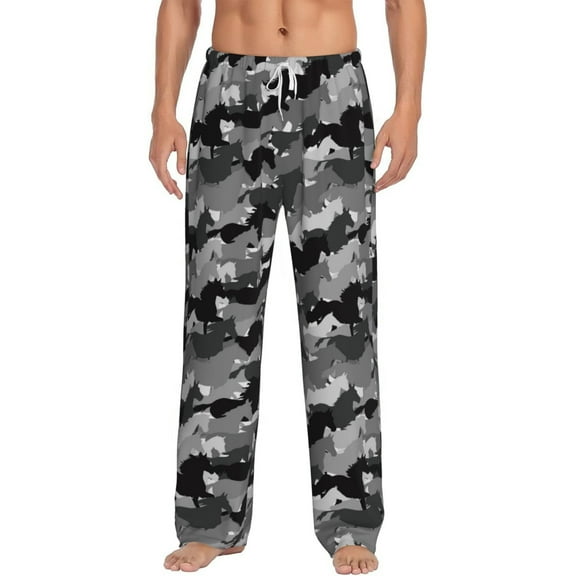 Gukieu Horse Silhouette Print Men's Home Trousers, Elastic Drawstring Home Pajamas Clothing Suitable for Adult Men-XX-Large