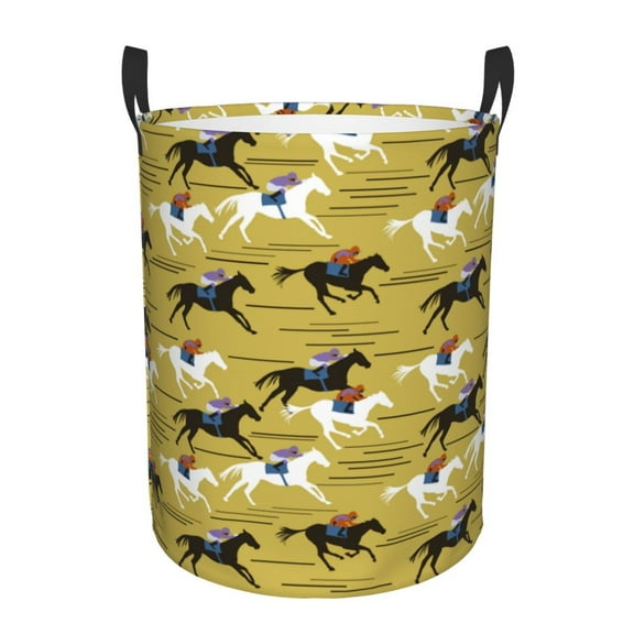 Gukieu Horsemen In Horseraces Print Round Dirty Clothes Bag, Waterproof Standing Home Bathroom Storage Basket Car Trunk Storage Bag-Small