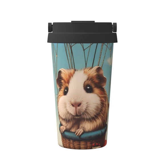 Gukieu Hot Air Balloon Guinea Pig Print Insulated Coffee Cup, Portable Stainless Steel Vacuum Cup with Lid, Unisex, Suitable for Office, Cafe, Car