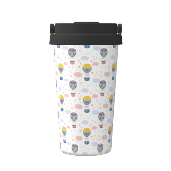 Gukieu Hot Air Balloon Print Insulated Coffee Cup, Portable Stainless Steel Vacuum Cup with Lid, Unisex, Suitable for Office, Cafe, Car