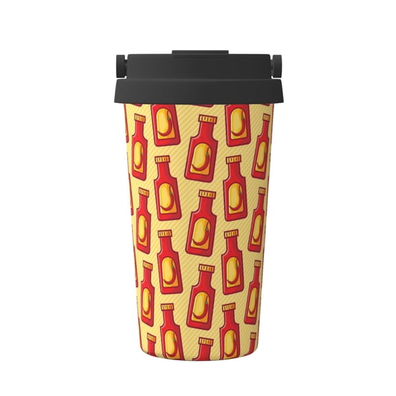 Gukieu Hot Chili Print Insulated Coffee Cup, Portable Stainless Steel Vacuum Cup with Lid, Unisex, Suitable for Office, Cafe, Car