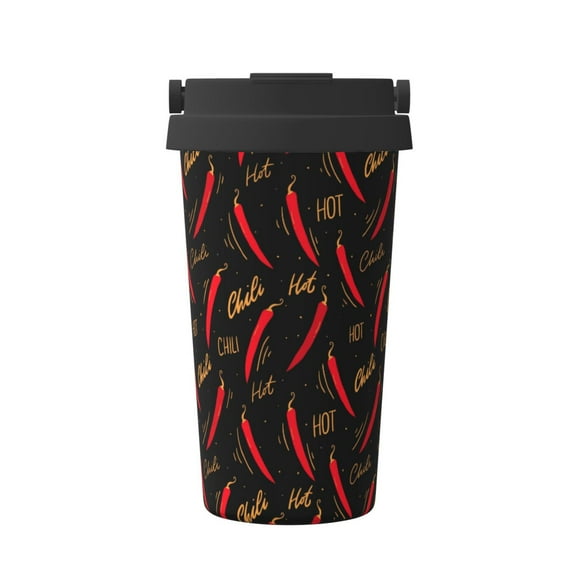 Gukieu Hot Chili Print Insulated Coffee Cup, Portable Stainless Steel Vacuum Cup with Lid, Unisex, Suitable for Office, Cafe, Car