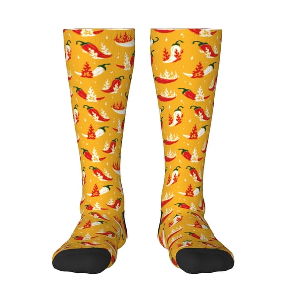 Gukieu Hot Chilli Print Contrast Color Stockings, Elastic Sports Socks Warm Socks Clothing Accessories, Adult Unisex