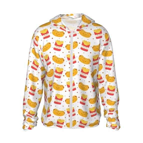 Gukieu Hot Dog Print Sun Protection Hoodies for Men and Women, Zippered Long-sleeved Quick-drying UV Protection Shirts, Suitable for Sports, Swimming, Fishing-XX-Large