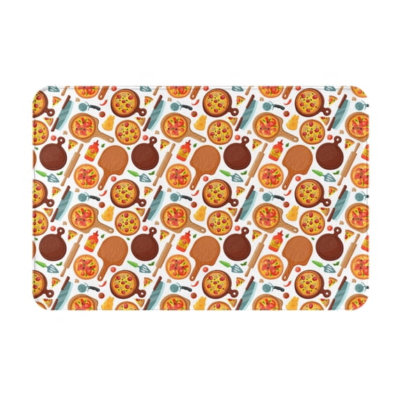 Gukieu Hot Fresh Pizza Print Dust-proof Floor Mats, Water-absorbent and Non-slip Flannel Door Mats 16x24in, Home Decoration Suitable for Kitchen, Bathroom, Garage