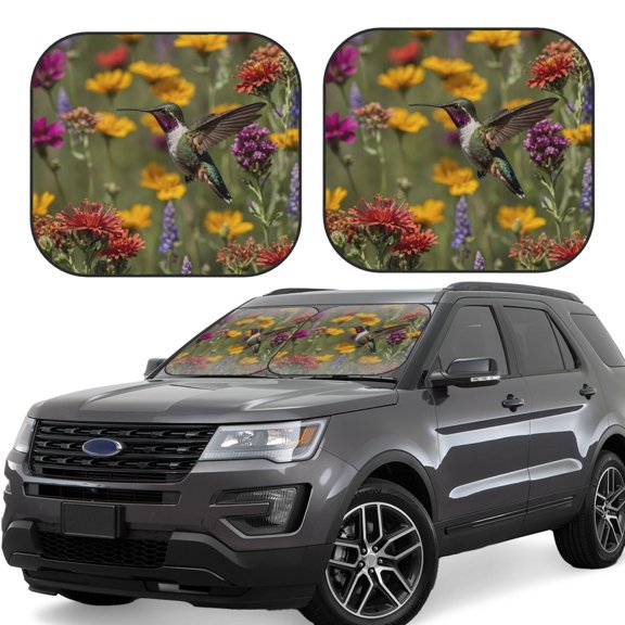 Gukieu Humming Bird Print Car Windshield Sun Visor, Foldable Anti-UV Car Sun Visor Suitable for Vans, Trucks Car Accessories-Large