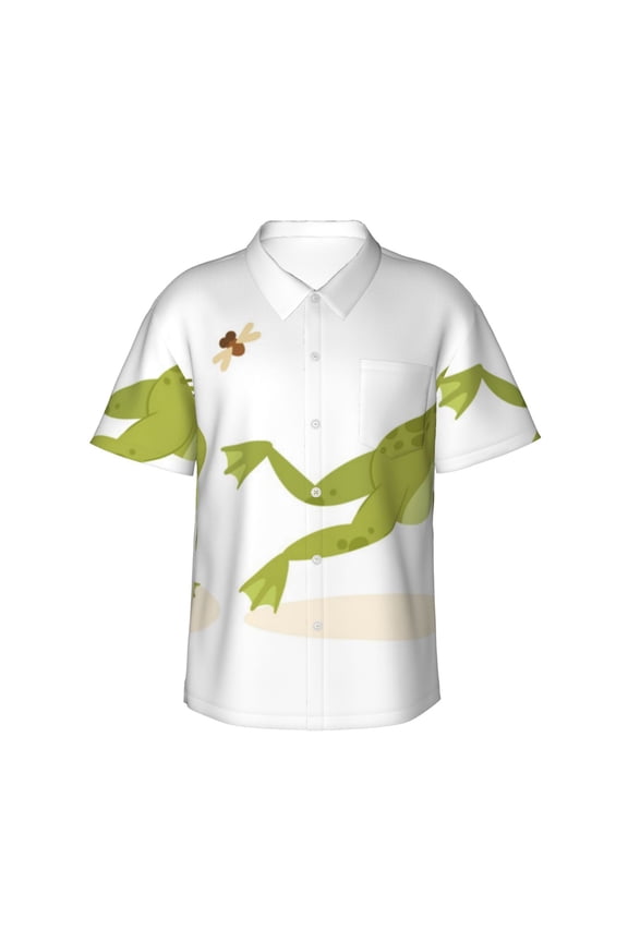 Hunting Frog Print Men's Short-sleeved Shirts, Button-down Lapel Hawaiian Shirts, T-shirts, Beach Vacation Summer Casual Wear,X-Large