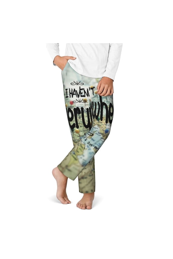 I Haven't Been Everywhere But Its On My List Print Youth Home Trousers, Elastic Waistband with Pockets for Home and Outing, Suitable for Children Aged 5-16-Large