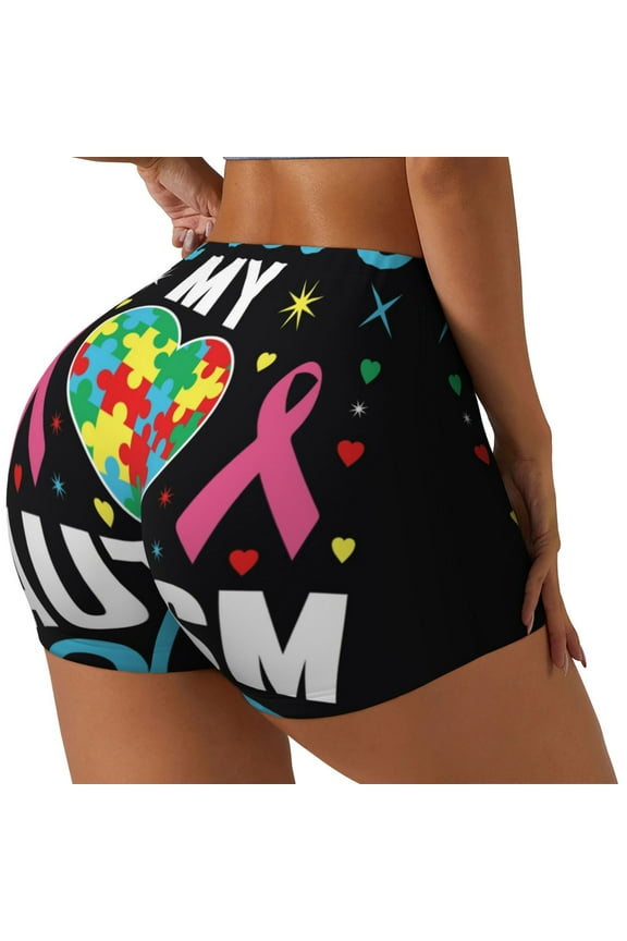 I Love My Autism Print Women's Sports Shorts, Elastic Waist High Stretch Running Yoga Gym Sweatpants-XX-Large