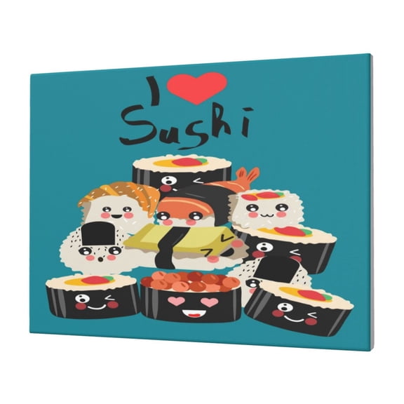 Gukieu I Love Sushi Print Horizontal Canvas Decorative Painting 12x16 Inch Shrinkage Resistant Frame Hanging Home Wall Art Decor