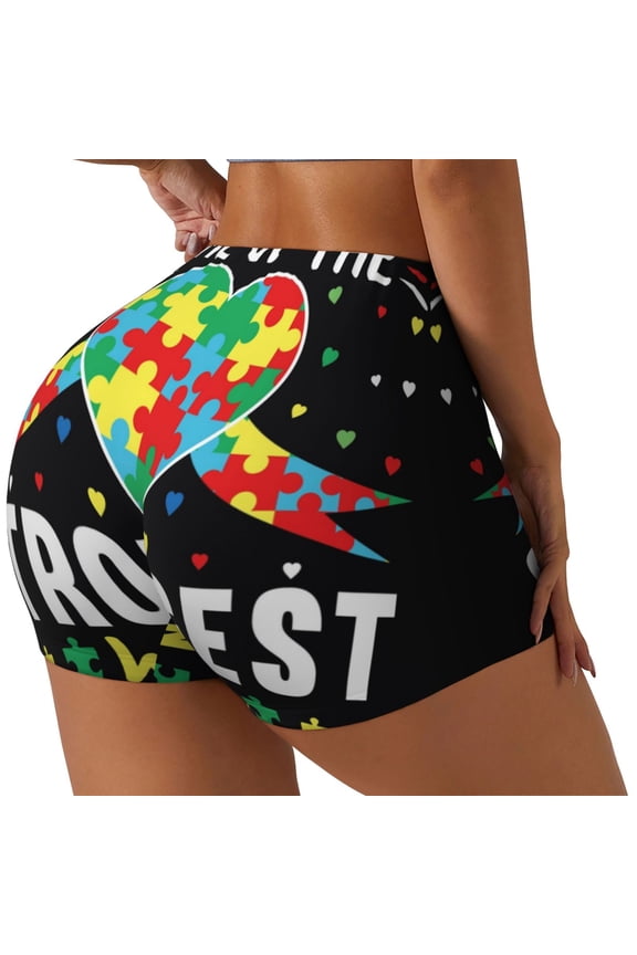 I Love With Autism Print Women's Sports Shorts, Elastic Waist High Stretch Running Yoga Gym Sweatpants-Large