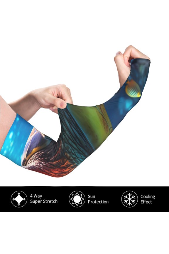 Ice Blue Ocean Sea Turtle for Adult Ice Silk Sun Protection Arm Sleeves, Moisture Wicking, UV Protection Outdoor Sports Arm Sleeves, Unisex