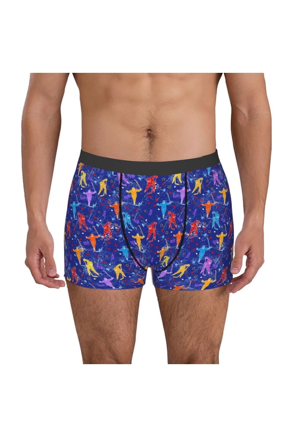 Ice Hockey Players With Puck Print Men's Boxer Briefs, High Elastic Moisture Wicking Boxer Briefs Underwear-Large