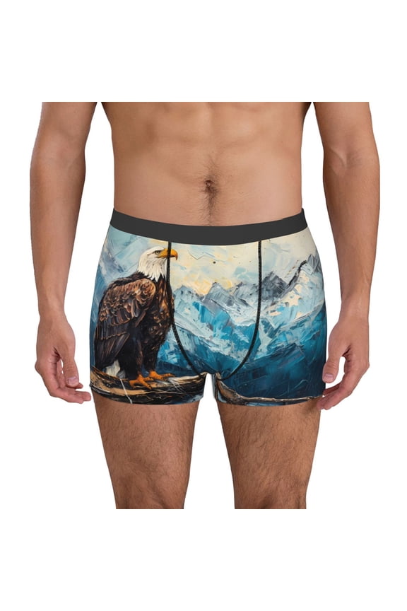 Iceberg Bald Eagle Print Men's Boxer Briefs, High Elastic Moisture Wicking Boxer Briefs Underwear-XX-Large