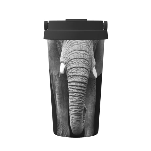 Gukieu Indian Elephant Print Insulated Coffee Cup, Portable Stainless Steel Vacuum Cup with Lid, Unisex, Suitable for Office, Cafe, Car