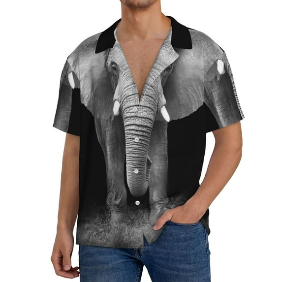 Gukieu Indian Elephant Print Men's Short-sleeved Shirts, Button-down Pocket Shirts, T-shirts, Beach Vacation Travel Summer Clothing-4X-Large