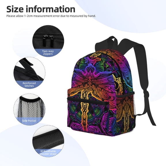 Gukieu Indian Mandalas Dragonfly Print Backpack, Waterproof Backpack with Adjustable Shoulder Straps, Suitable for Campus, Business, Travel, Unisex