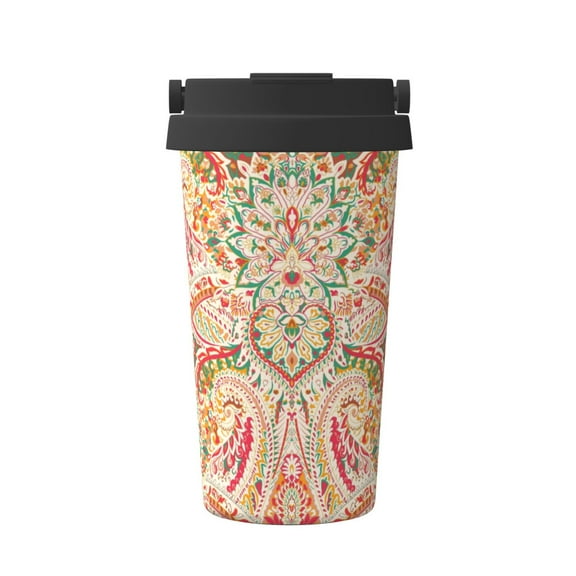 Gukieu Indian Paisley 1 Print Insulated Coffee Cup, Portable Stainless Steel Vacuum Cup with Lid, Unisex, Suitable for Office, Cafe, Car