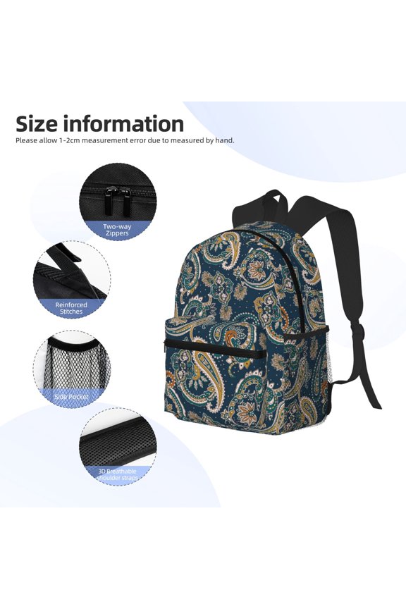 Indian Paisley 2 Print Backpack, Waterproof Backpack with Adjustable Shoulder Straps, Suitable for Campus, Business, Travel, Unisex