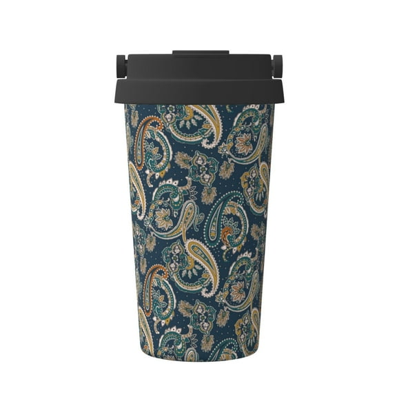 Gukieu Indian Paisley 2 Print Insulated Coffee Cup, Portable Stainless Steel Vacuum Cup with Lid, Unisex, Suitable for Office, Cafe, Car
