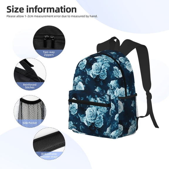 Gukieu Ink Rose Print Backpack, Waterproof Backpack with Adjustable Shoulder Straps, Suitable for Campus, Business, Travel, Unisex