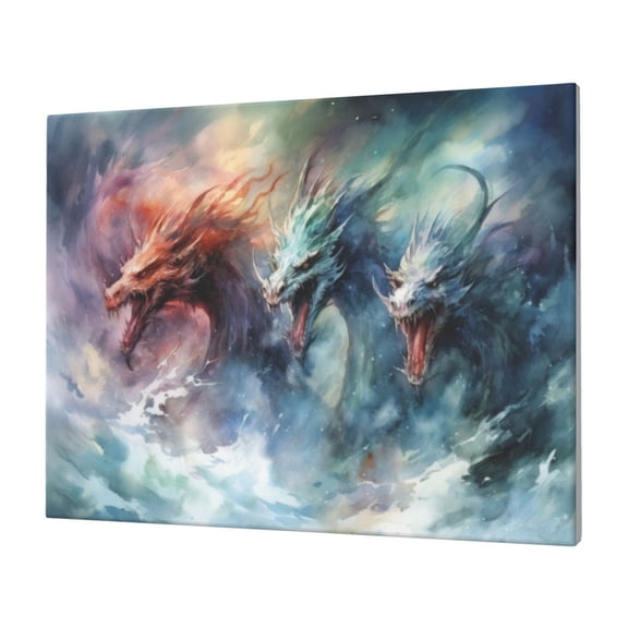 Gukieu Ink Style Wave Dragon Print Horizontal Canvas Decorative Painting 12x16 Inch Shrinkage Resistant Frame Hanging Home Wall Art Decor