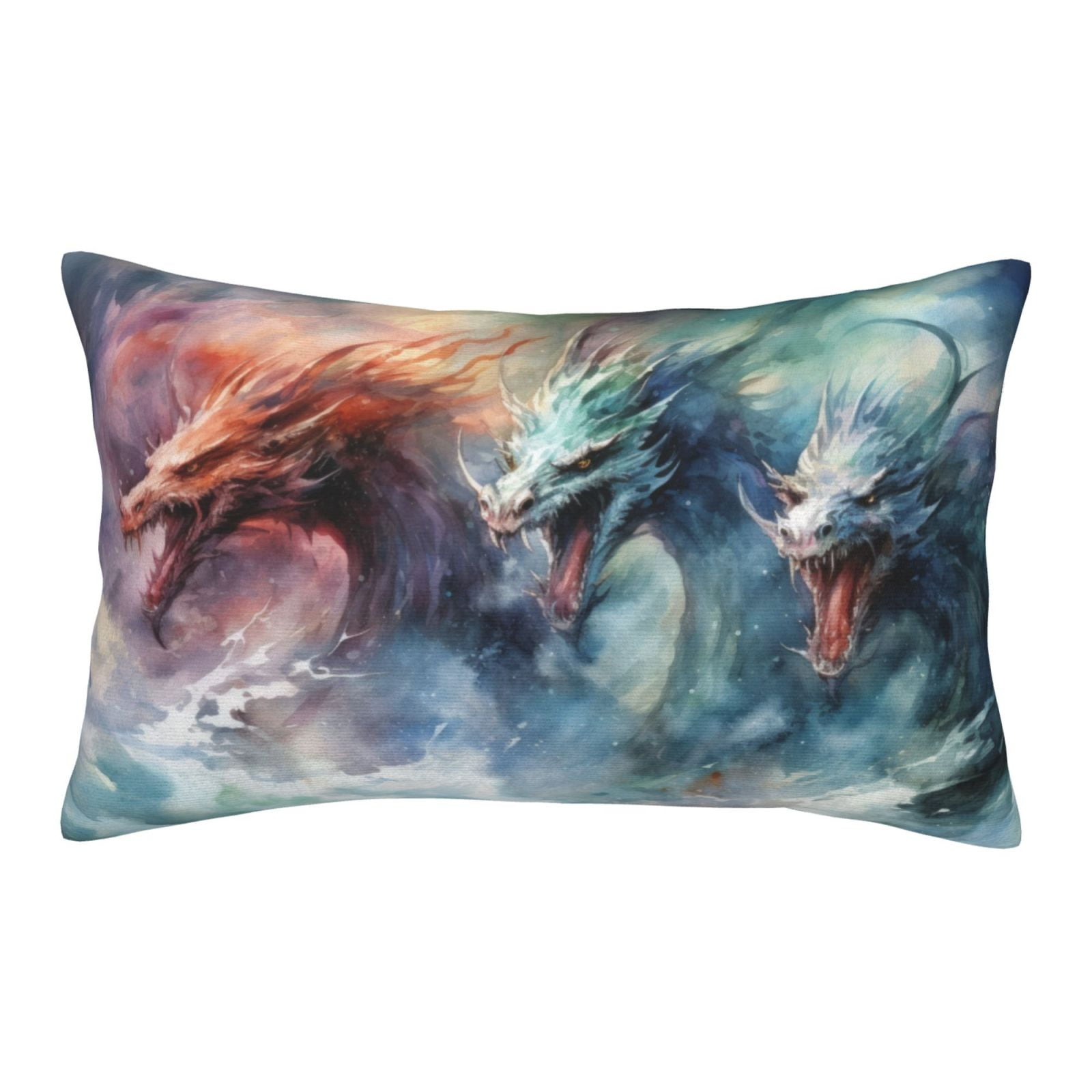 Gukieu Ink Style Wave Dragon Print Plush Pillow Cover, Hidden Zipper ...