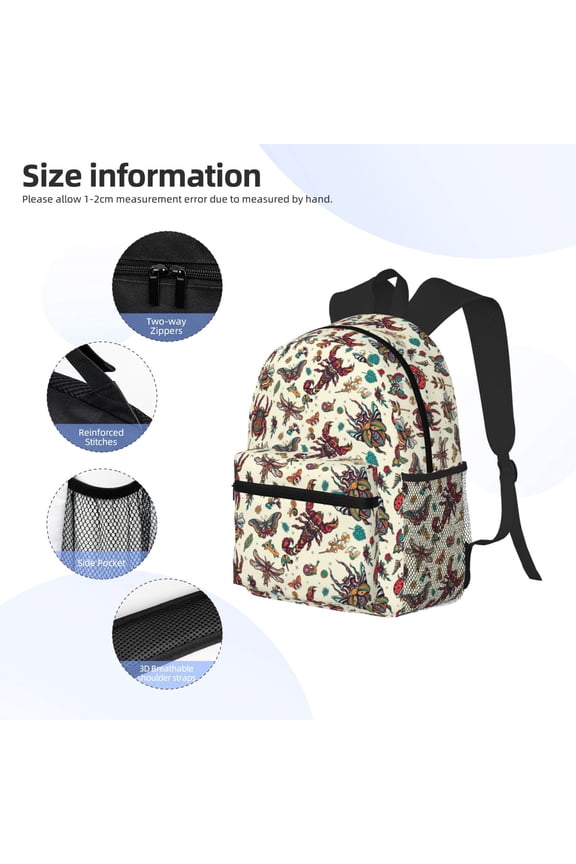 Insects A Print Backpack, Waterproof Backpack with Adjustable Shoulder Straps, Suitable for Campus, Business, Travel, Unisex