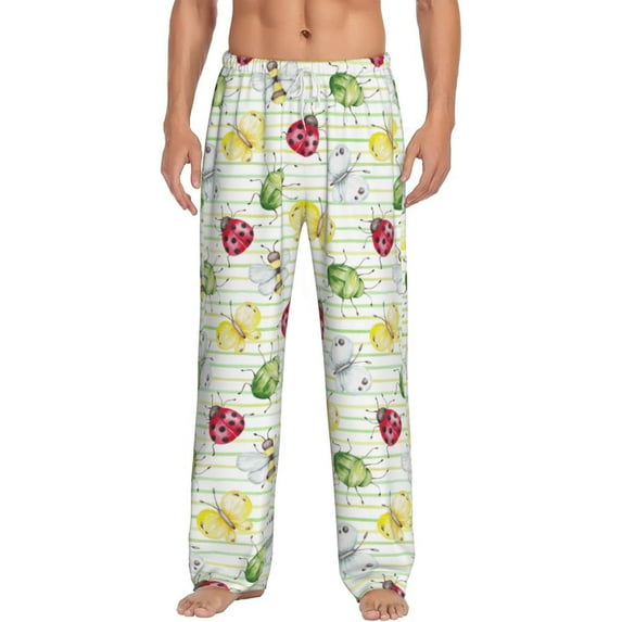 Gukieu Insects Print Men's Home Trousers, Elastic Drawstring Home Pajamas Clothing Suitable for Adult Men-Small