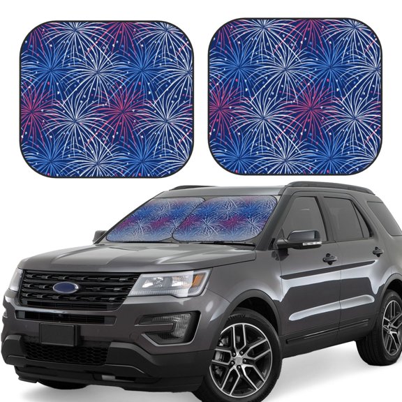 Gukieu Ireworks In The Night Sky Print Car Windshield Sun Visor, Foldable Anti-UV Car Sun Visor Suitable for Vans, Trucks Car Accessories-Small