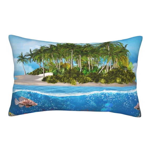 Gukieu Island And Coral Reef Print Plush Pillow Cover, Hidden Zipper Pillow Protector without Pillow Core, Suitable for Bedroom, Office, Car Decoration-16"x24"