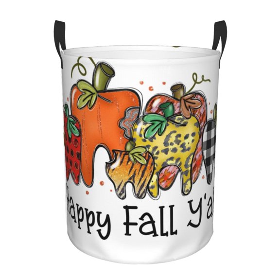 Gukieu It'S Fall Y'All Print Round Dirty Clothes Bag, Waterproof Standing Home Bathroom Storage Basket Car Trunk Storage Bag-Medium