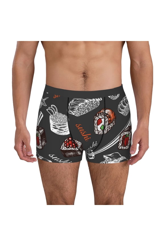 Japanese Sushi Hashi Print Men's Boxer Briefs, High Elastic Moisture Wicking Boxer Briefs Underwear-Large
