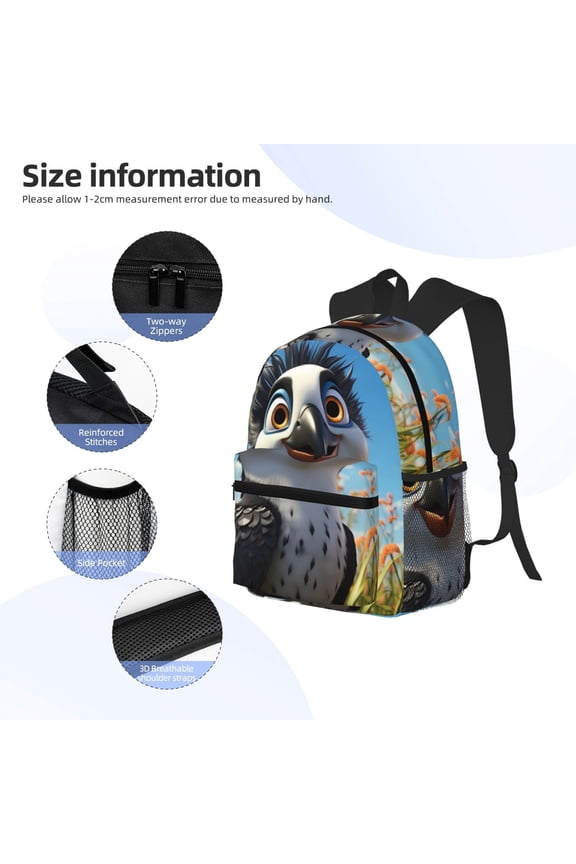 Joyful Animated Bird Print Backpack, Waterproof Backpack with Adjustable Shoulder Straps, Suitable for Campus, Business, Travel, Unisex