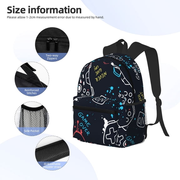 Gukieu Joystick Gamepad Print Backpack, Waterproof Backpack with Adjustable Shoulder Straps, Suitable for Campus, Business, Travel, Unisex