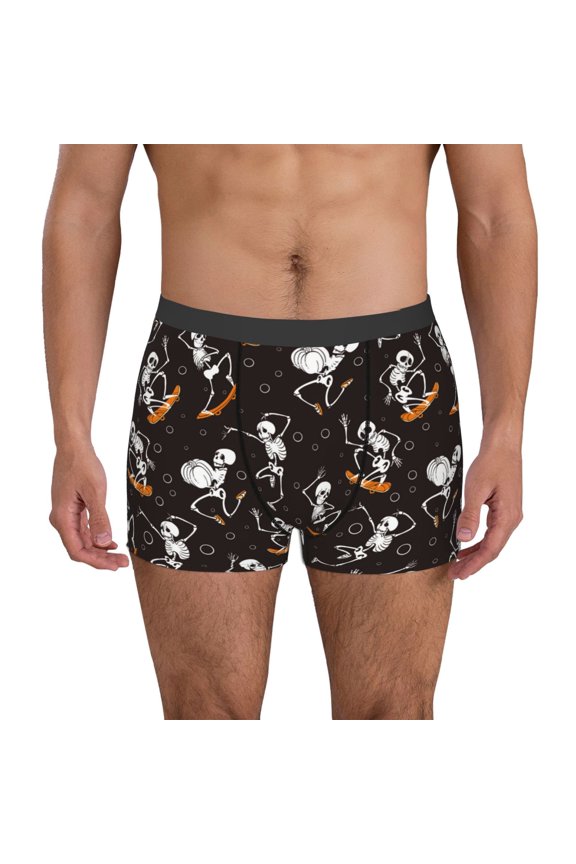 Jumping Skull Print Men's Boxer Briefs, High Elastic Moisture Wicking Boxer Briefs Underwear-Medium