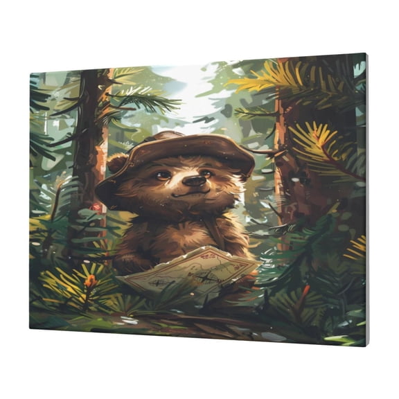 Gukieu Jungle Hat Bear Print Horizontal Canvas Decorative Painting 12x16 Inch Shrinkage Resistant Frame Hanging Home Wall Art Decor