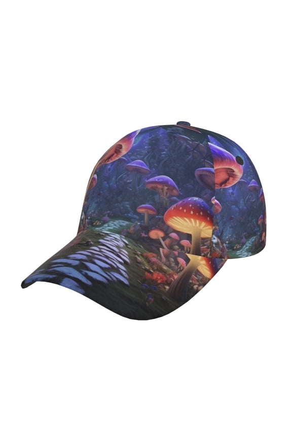 Jungle Path Glowing Mushrooms Prin Baseball Cap, Adjustable Sweat-wicking Daily,Travel, Sports Cap, Unisex