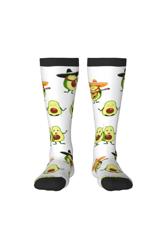 Kawaii Mexican Avocado Print Contrast Color Stockings, Elastic Sports Socks Warm Socks Clothing Accessories, Adult Unisex