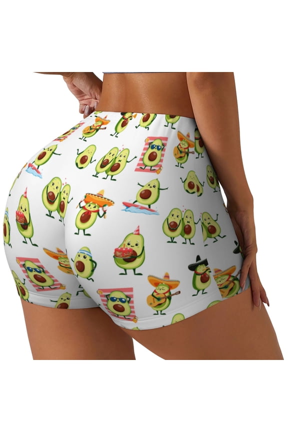 Kawaii Mexican Avocado Print Women's Sports Shorts, Elastic Waist High Stretch Running Yoga Gym Sweatpants-Medium