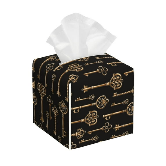 Gukieu Keys Print Leather Tissue Box, PVC Waterproof Velcro Opening and Closing Square Tissue Box Holder, Suitable for Home and Office Decoration