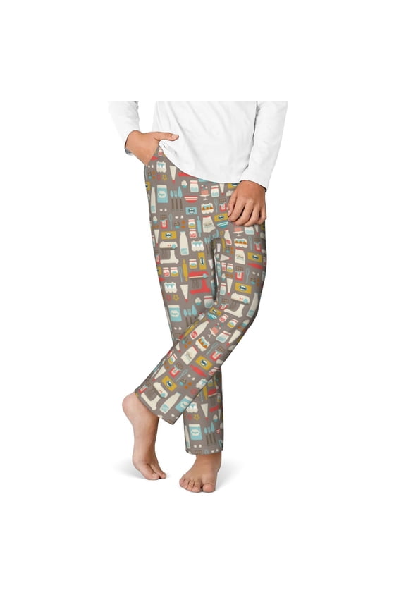 Kitchen Food Print Youth Home Trousers, Elastic Waistband with Pockets for Home and Outing, Suitable for Children Aged 5-16-Large