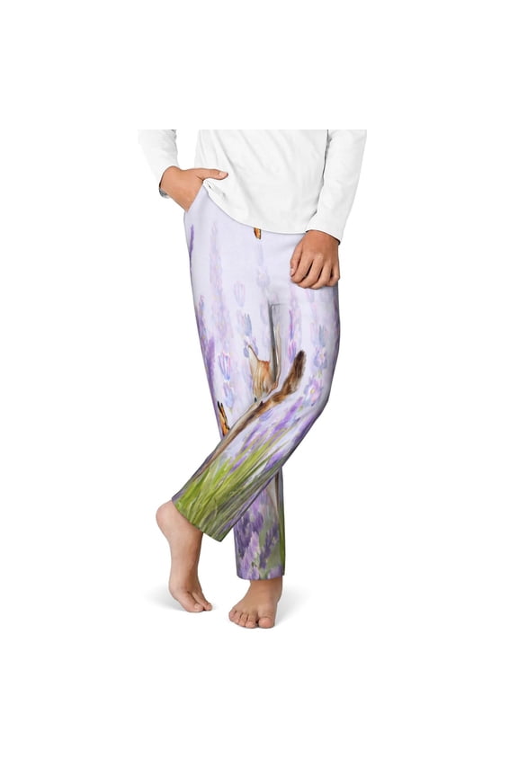 Kitten and butterfly Print Youth Home Trousers, Elastic Waistband with Pockets for Home and Outing, Suitable for Children Aged 5-16-Medium