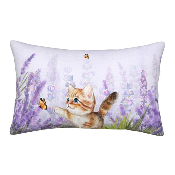 Gukieu Kitten and butterfly Print Plush Pillow Cover, Hidden Zipper Pillow Protector without Pillow Core, Suitable for Bedroom, Office, Car Decoration-16"x24"